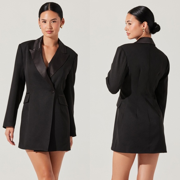 NEW ASTR The LABEL Black TUXEDO Blazer FAUX Pockets COCKTAIL Mini DRESS L - Picture 15 of 16